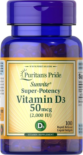 [BRSWIYIDBIPRYF3C] Puritan's Pride Sunvite Super High Potency Vitamin D3 2000IU 100 Softgels