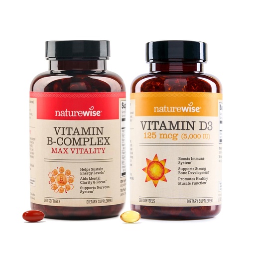 [BRSROCAFOF4BS3AV] NatureWise Vitamin B Complex 360 Softgels[1-Year Supply] & Vitamin D3 5000iu 360 Count Mini Softgels[1-Year Supply] Bundle