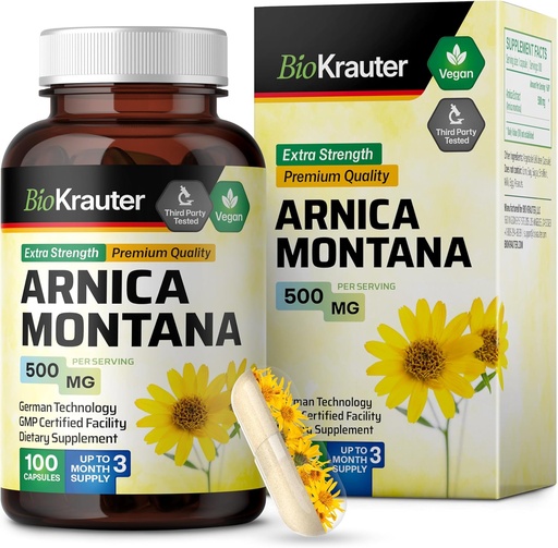 [BRSWGBD2C4MQ4H3P] BIO KRAUTER Arnica Montana Capsules - 500 mg Arnica Capsules for Bruising and Swelling - Vegan - 100 count