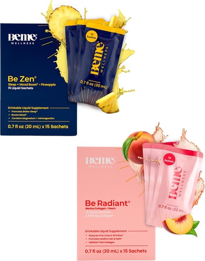 [BRSRAAYKBACR4GYY] BeMe BeRadiant Peach & BeZen Bundle - Liquid Collagen & Magnesium Glycinate L-Theanine Supplements