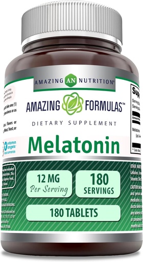 [BRSWGBI2AQIB6D3Z] Amazing Formulas Melatonin Supplement | Unflavored | 12 Mg Per | 180 Tablet | Non-GMO | Gluten-Free | Made in USA