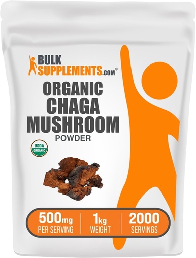 [BRSROZYLPJ7QE2YU] BulkSupplements.com Organic Chaga Mushrooms Powder - Chaga Mushroom Supplement, Superfood Supplement - Vegan & Gluten Free, 500mg per Serving, 1kg (2.2 lbs) (Pack of 1)