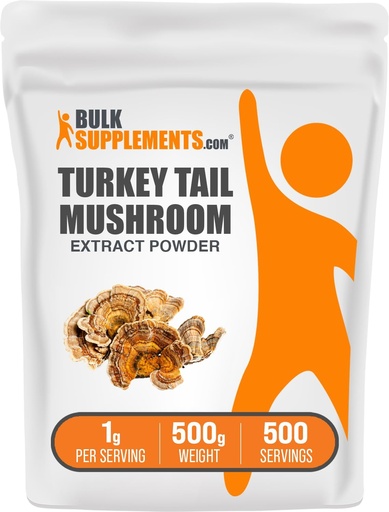 [BRSWGEAFOZ6RY3Q4] BulkSupplements.com Turkey Tail Mushroom Extract Powder - Coriolus Versicolor Extract, Mushroom Supplement - Vegan & Gluten Free, 1g per Serving, 500g (1.1 lbs) (Pack of 1)