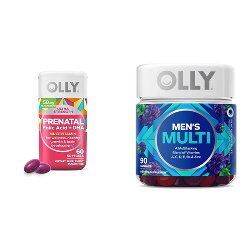 [BRSRAYYYBN5BG237] OLLY Prenatal Multivitamin Softgels and Men's Multivitamin Gummy Vitamins Bundle, 60 and 90 Count