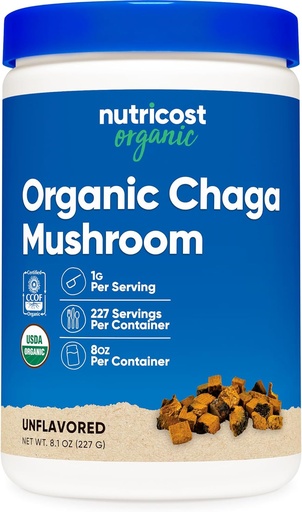 [BRSWGCYKCRYBQADD] Nutricost 100% Organic Chaga Mushroom Powder 8oz (227 Servings) - Certified USDA Organic, Gluten Free & Non-GMO