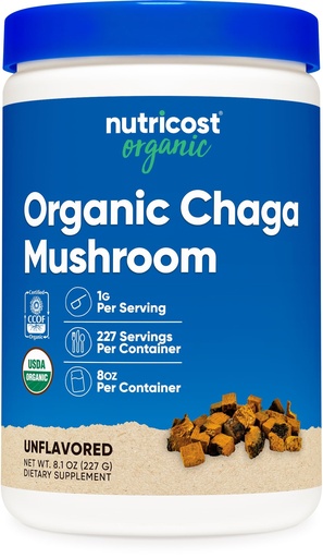 [BRSWGCYKCRYBQADD] Nutricost 100% Organic Chaga Mushroom Powder 8oz (227 Servings) GMO-Free | Certified USDA Organic, Gluten-Free
