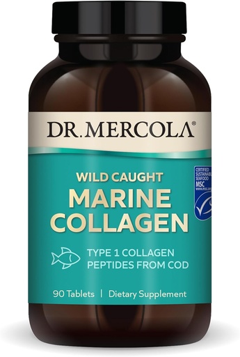 [BRSW2ZQROUDWCEQZ] Dr. Mercola Wild Caught Marine Collagen, 30 Servings (90 tablettia), tyyppi I Collagen Peptides, ravintolisä, Edistää nuorten esiintymisiä, ei-GMO, MSC Certified