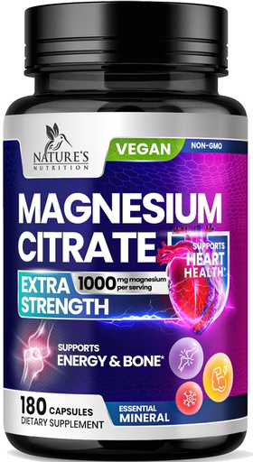 [BRSRAYL7AEHWGYDU] Magnesium Citrate 1000mg Per Serving - 3X Strength Magnesium Supplement for Bone, Muscle, Heart, Natural Sleep Support for Men & Women, Vegan Mag Mineral Pills, Non-GMO, Bottled in USA - 180 Capsules