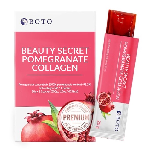 [BRSRAYI5OV7BAYDD] BOTO Beauty Secret Pomegranate Collagen 20g - Korean Beauty Collagen Jelly Stick, Low Molecular Fish Collagen, Pomegranate Flavored - Packs of 15