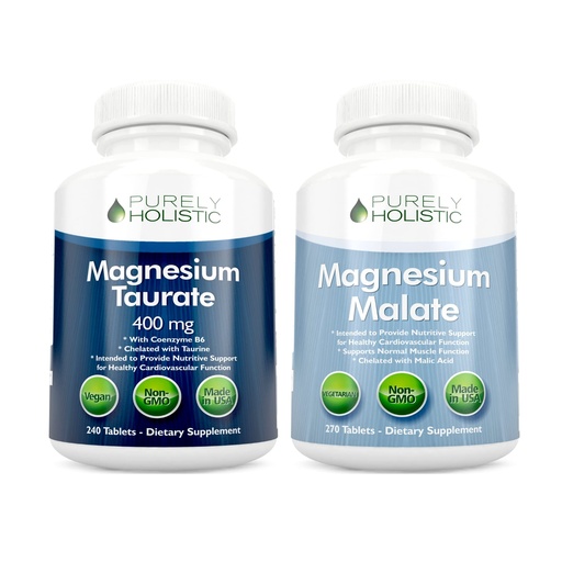 [BRSRMFD4CIFQMCDL] Magnesium Taurate 400mg + Magnesium Malate 400mg - Highly Bioavailable - High Absorption Bundle - 270 + 270 Vegetarian Tablets