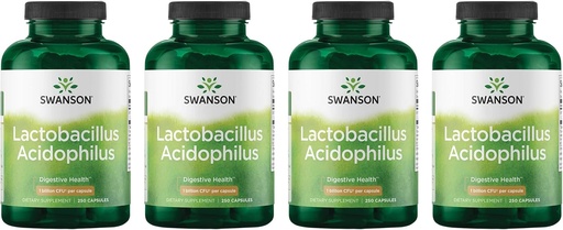[BRSWGFD3BYIGM33V] Swanson Lactobacillus Acidophilus - Suplemento Probiótico Apoyo a la Salud Digestiva con 1 Billón CFU por cápsula - Promueve Bowel y GI Tract Health - (250 cápsulas) 4 Pack