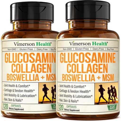 [BRSRAYAQPMCBA23J] Glucosamine Chondroitin w/ 1200mg Hydrolyzed Collagen Peptides, Boswellia Extract, Quercetin, Bromelain, MSM – Hair Skin Nails and Joint Supplement for Women & Men – FSA Eligible 120 Capsules, 2 Pack