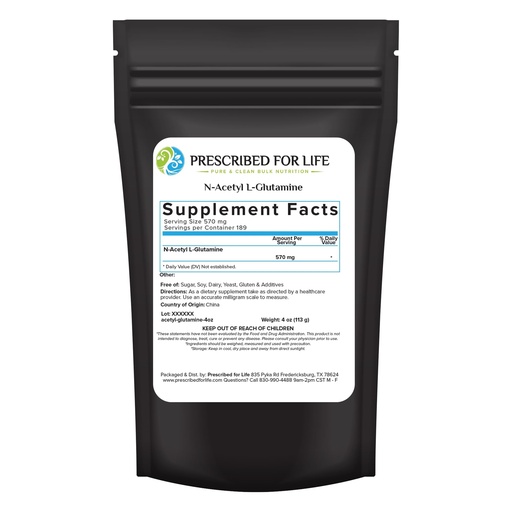 [BRSWYZT5AQAROCT2] Prescribed For Life N Acetyl L Glutamine Powder, Pure L Glutamine Amino Acids Supplement (113g)