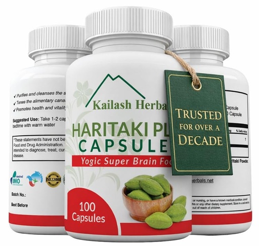 [BRSWKFYTCR6WGHDE] Kailash Herbals Organic Haritaki Capsules - Improves Digestion - Detoxification & Rejuvenation – Maintains Regularity - Brain Function- 100 Capsules Terminalia chebula | Vegan, Non-GMO