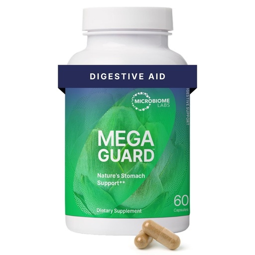 [BRSWYZANOZ7RM337] Microbiome Labs MegaGuard Gut Health Supplements - Ginger Root, Licorice Root & Artichoke Leaf Extract to Support Digestive Health & Occasional Gas - for Women, Men & Kids 8+ (60 Capsules)