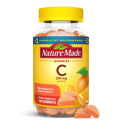 [BRSWI2QBAV4WKCLU] Nature Made Vitamin C 250 mg Per Serving, Dietary Supplement for Immune Support, Vitamin C Gummies for Adults, 80 Gummies, 40 Day Supply