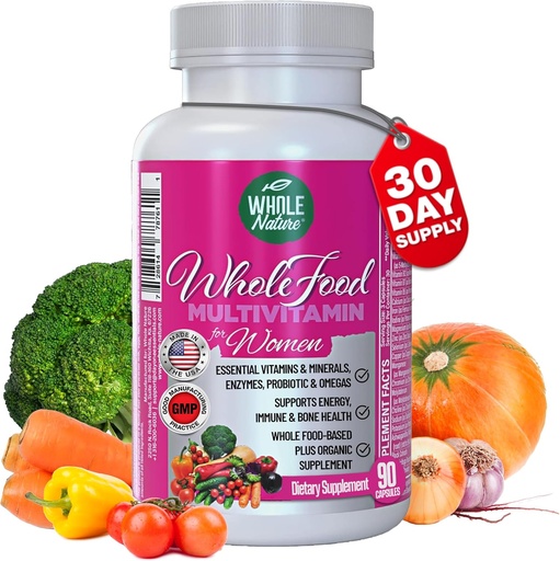 [BRSWGY35AV6WOHTL] Whole Food Multivitamin for Women Womens Multi Vitamin with Folate, B12 Methyl, Vitamins, Minerals, Probiotics and Omegas, Vegan, Non GMO- 90 Capsules (1) (1)