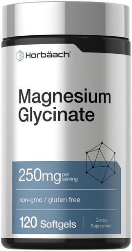[BRSROZAHOB6REAA3] Horbäach Magnesium Glycinate | 250mg | 120 Softgels | Non-GMO and Gluten Free Supplement