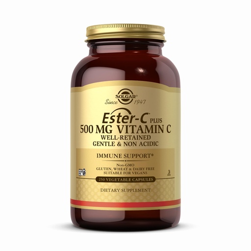 [BRSRMEAHAF6QA2A2] Solgar Ester-C Plus 500 mg Vitamin C (Ascorbate Complex) - 250 Vegetable Capsules - Gentle & Non Acidic - Antioxidant & Immune Support - Non GMO, Vegan, Gluten Free, Kosher - 250 Servings