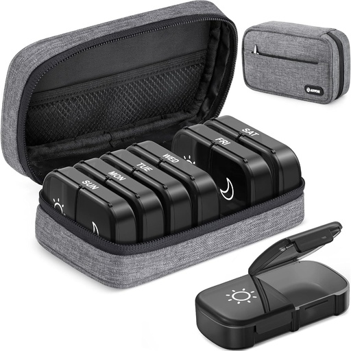 [BRSROFLRCQHWYHLJ] AUVON Canvas Bag XL Weekly Pill Organizer 2 Times a Day, Travel Pill Box 7 Day with One-Side Large Opening, AM PM Pill Case with Portable Cloth Bag for Supplements, Vitamins, Fish Oils