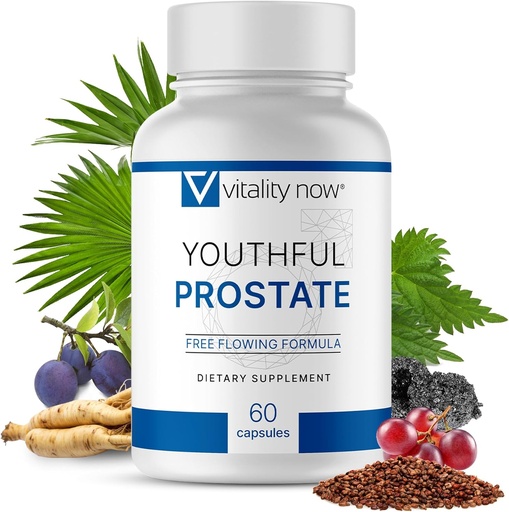 [BRSRAZ35CAHQYCLZ] Youthful Prostate - Saw Palmetto for Men with Panax Ginseng, Antioxidant Protection, Vitamin E, Lycopene - Prostate Supplements for Men