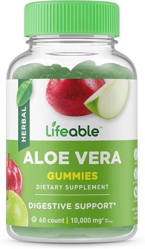 [BRSRM2QCO4HWMHLP] Lifeable Aloe Vera Supplement Gummies for Adults - 10,000 mg - Great Tasting Natural Flavored Gummy - Gluten Free, Vegan, Non-GMO Chewable - for Adults, Men, Women - 60 Gummies - 30 Doses