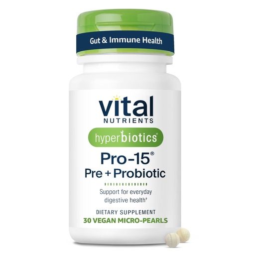 [BRSW2BL5DN6REHTF] Hyperbiotics Vital Nutrients Pro-15 Prebiotics + Probiotics for Women and Men | 15 Science Backed Strains | Supports Occasional Constipation, Diarrhea, Gas & Bloating | 30 Vegan Time Release Pearls