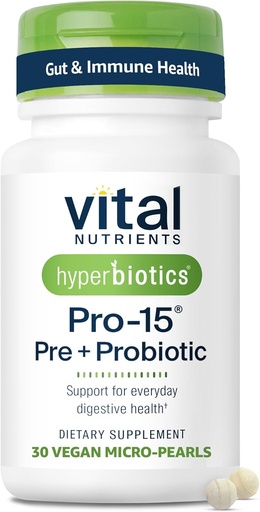 [BRSW2BL5DN6REHTF] Hyperbiotics Vital Nutrients Pro-15 Prebiotics and Probiotics for Women and Men | 15 Science Backed Strains | Supports Occasional Constipation, Diarrhea, Gas & Bloating | 30 Vegan Time Release Pearls