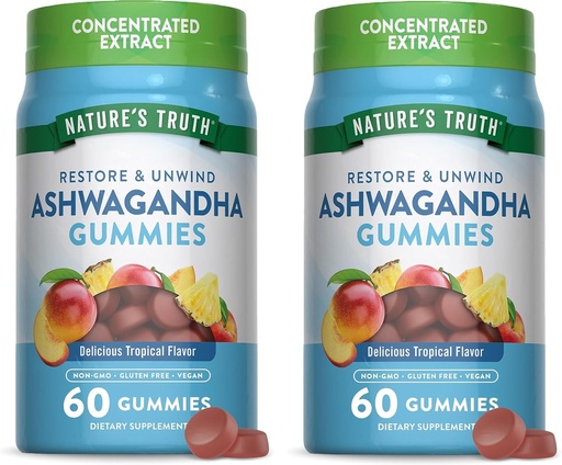 [BRSRAEIKDIJWGH34] Nature's Truth Ashwagandha Gummies | 60 Tropical Flavor Gummies | Vegan, Non-GMO, & Gluten Free Supplement