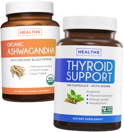 [BRSROZACA4IWMAY2] Bundle of Thyroid Support & Ashwagandha - Revive & Thrive Pack - Thyroid Support with Iodine (Non-GMO) Improve Energy & Organic Ashwagandha with 1350mg Ashwaganda Root Powder Per Serve