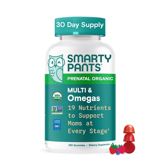 [BRSWGEI7BV5AEGTF] SmartyPants Organic Prenatal Vitamins for Women, Multivitamin Gummies: Biotin, Methylfolate, Omega 3 (ALA), Vitamin D3, C, Vitamin B12, B6, A, K2 & Zinc, Choline, Vegetarian, 120 Count (30 Day Supply)