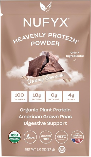 [BRSROBI2PMIBMALF] NUFYX® • Heavenly Protein® Powder • World’s Finest 100% Organic American Grown Peas • Vegan • Gluten Free • Low Carb (Dreamy Chocolate, Packet)