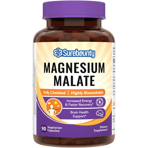 [BRSRMEINDMBGMHTX] Magnesium Malate, 230mg Elemental Mag Per Serving, Fully-Chelated, Maximum Absorption & Bioavailability, Non-GMO, Energy, Recovery, Brain Support, 90 Vegan Caps