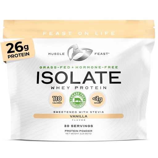 [BRSWKH3QAIPAMFDO] Muscle Feast Grass-Fed Whey Protein Isolate, All Natural Hormone Free Pasture Raised, Whey Isolate Protein Powder for Men and Women, Clean, Gluten-Free, Delicious Isolate Protein - Vanilla, 2lb