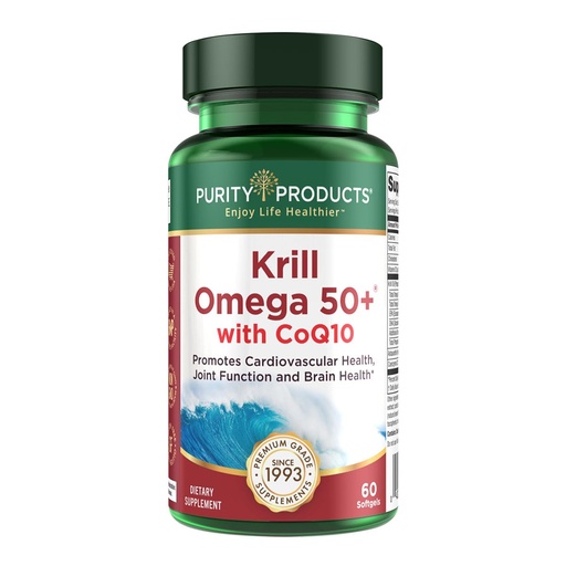 [BRSWKF35OEAGGGDI] Krill Omega 50 Plus w/ CoQ10 from Purity Products - 1300mg Krill Oil and Fish Oil Blend - 100mg CoQ10-500mg Natural Astaxanthin - Support for Cardio, Joint and Brain Health - 60 Mini Soft Gels