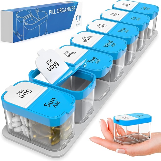 [BRSRM2Y5O4JROCIV] Extra Large Weekly Pill Organizer - XL Daily Pill Box - 7 Ημέρες Am Pm Pill Υπόθεση Jumbo Pill Δοχείο για Συμπληρώματα Big Pill Holder Δύο φορές την ημέρα Υπερμεγέθη (μπλε/λευκό)
