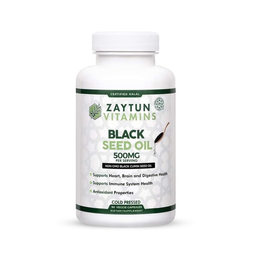 [BRSWYGACOAMRSCAU] Zaytun Vitamins Halal Black Seed Oil, Supports Heart, Brain and Immune Health, Natural Anti-Oxidant, Non-GMO, Cold-Pressed, 90 Veggie Capsules, Made in USA - Halal Vitamins
