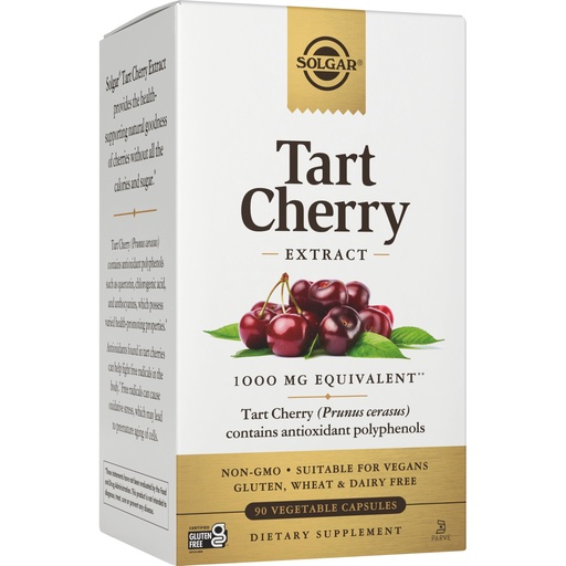 [BRSWIZTZCYNBGYLC] Solgar Tart Cherry 1000 mg, 90 Vegetable Capsules - Antioxidant with Quercetin, Chlorogenic Acid & Anthocyanins Compounds - Non-GMO, Vegan, Gluten Free, Dairy Free - 90 Servings