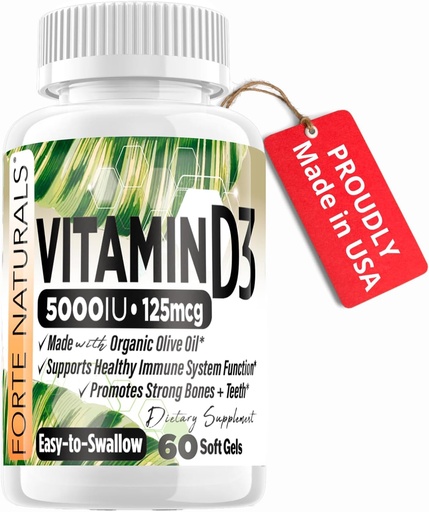 [BRSWY2YDOIPAKYLJ] Vitamina D3 5000 UI Suplemento 125 mcg Geles macios especialmente para estômagos sensíveis Suplementos com azeite orgânico Melhor Suplemento Vitamina D3 para mulheres e homens Made in USA