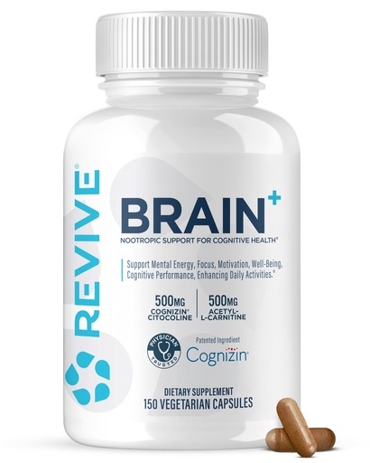 [BRSW22YKOUARE2Y3] Revive MD Brain Supplement for Memory & Focus – Stimulant-Free Nootropic Formula for Cognitive Health with Niacin, Vitamins B6 & B12, Acetyl-L-Carnitine HCL & Alpha-GPC – 150 Capsules (30 Servings)