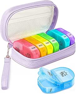 [BRSRMHD6PJ4AG2QY] Cute Pill Organizer 2 Times a Day, PU Leather Pill Case for Women, Portable Weekly Pill Box for Purse with Storage Bag to Hold Vitamins, Medications, Fish Oils, Supplements (Purple)