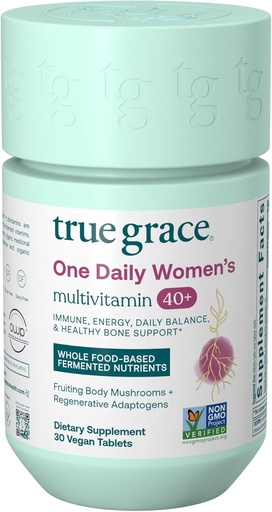 [BRSW22YCAQNQM2AY] True Grace One Daily Women’s Multivitamin 40+ Fermented Minerals, Organic Adaptogens & Mushrooms Energy, Immune, Bone Support - Non-GMO - Iron, Gluten & Soy Free - 30 Vegan Tablets