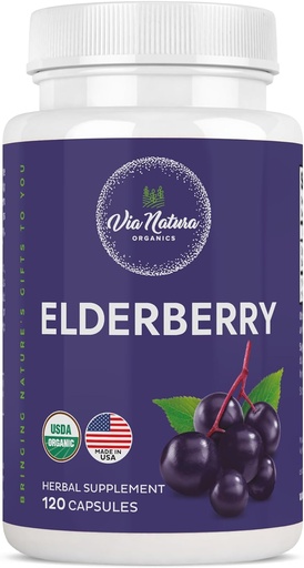 [BRSW2ZAHAUHGAHYU] Elderberry Capsules 1000mg | Organic Herbal Supplement | 120 Capsules