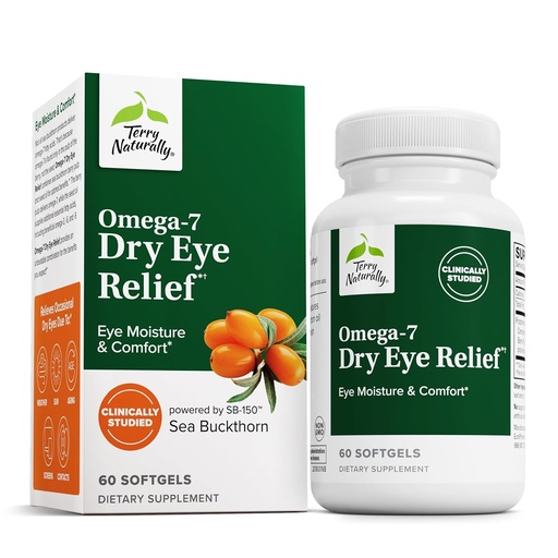 [BRSWIEICCQIWKHLI] Terry Φυσικά Omega-7 Dry Eye Relief - Συμπλήρωμα για την υγεία των ματιών με το λάδι Sea Buckthorn - Συμπλήρωμα διατροφής για να βοηθήσει Dry Eye Relief - 60 Softgels