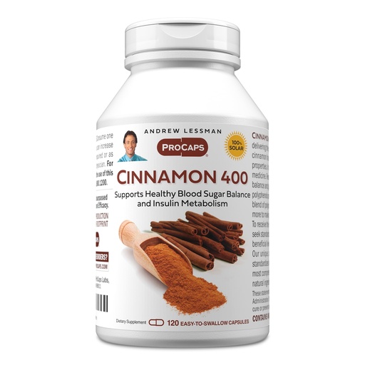 [BRSWGBAPPMIRE3A2] ANDREW LESSMAN Cinnamon 400mg - 120 Capsules - High Potency, Standardized Extract. No Additives. Small Easy to Swallow Capsules