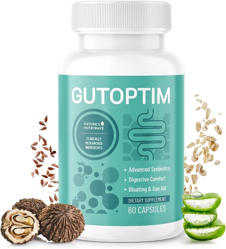 [BRSRAFQ7CANGCD3X] GutOptim Probiotic & Prebiotic Capsules | Pre and Probiotics for Synbiotic Gut Health & Bloating Relief for Women & Men | Enzyme with Probiotics for Digestive Health | Non-GMO, 60 Ct, 1 Month Supply