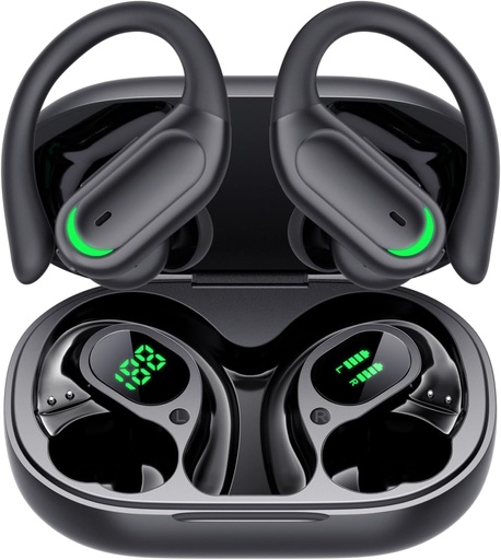 [BRSREED3AV4GGADF] Wireless Earbuds Bluetooth 5.4 Headphones, 96hrs Playtime, Wireless Charging Case LED Display, Over Ear Headphones, ENC Noise Cancelling, Hi-Fi Sound, IP7 Waterproof, for Sports Workouts (Deep Black)