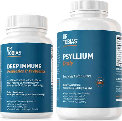 [BRSRAYADOQMRMF3X] Dr. Tobias Deep Immune Probiotics & Prebiotics and Psyllium Daily, Supports Digestive Health, Gut Immune Function, Daily Fiber Supplement in Support of Colon Health with 4.4. Billion CFU
