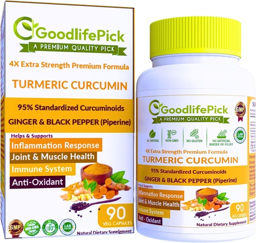 [BRSRMCY5BVYB6G3K] Premium Turmeric Capsules with Ginger and Black Pepper.Turmeric Supplement from Turmeric Curcumin 95% Curcuminoids & Ginger Root AllNatural NonGMO NO Rice Powder NO Stearate NO Silica NO Gluten 90ct