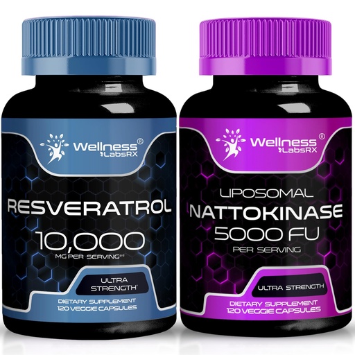 [BRSRAAYFAAGWECL5] WELLNESS LABSRX Resveratrol Capsules 10000mg - Nattokinase Supplement Capsules - 5000 FU | Bundle